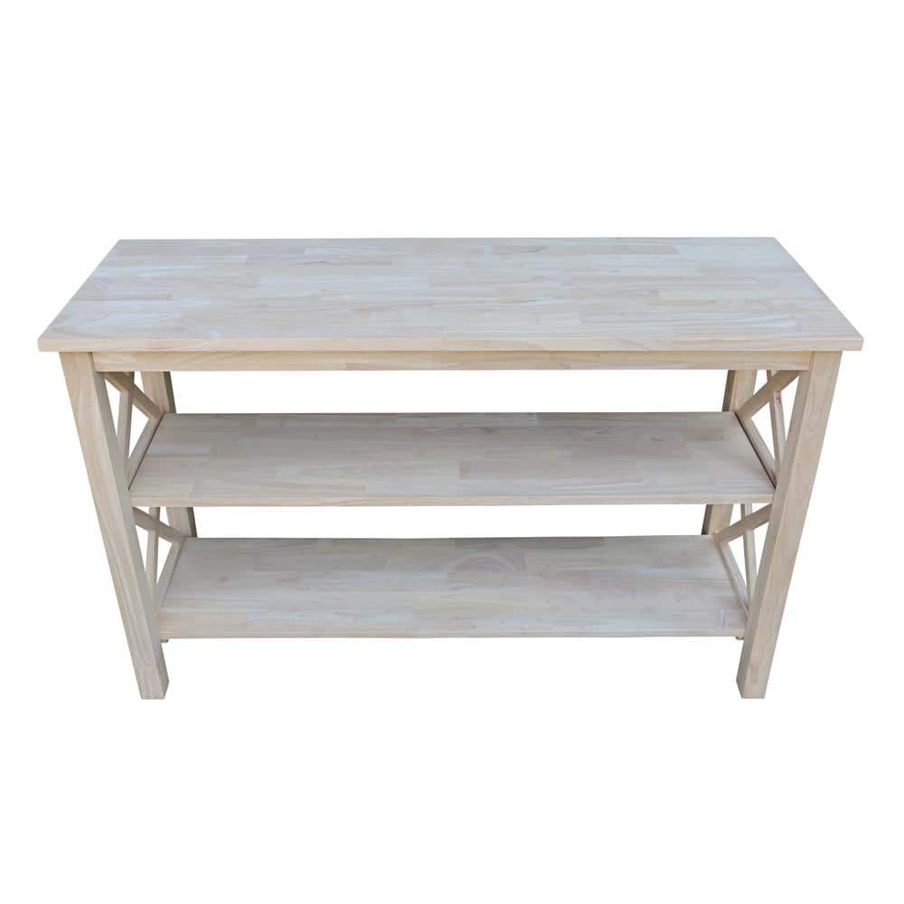 Elegant Hampton Solid Parawood Console Table with Dual Shelves