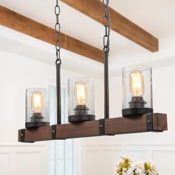 wood and metal island lighting