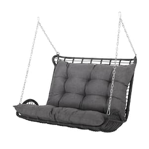Hurlbut 2-Person Gray Wicker Porch Swing with Dark Gray Cushions