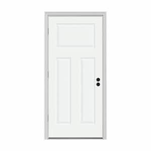 32 in. x 80 in. 3-Panel Craftsman White Painted Steel Prehung Right-Hand Outswing Front Door w/Brickmould