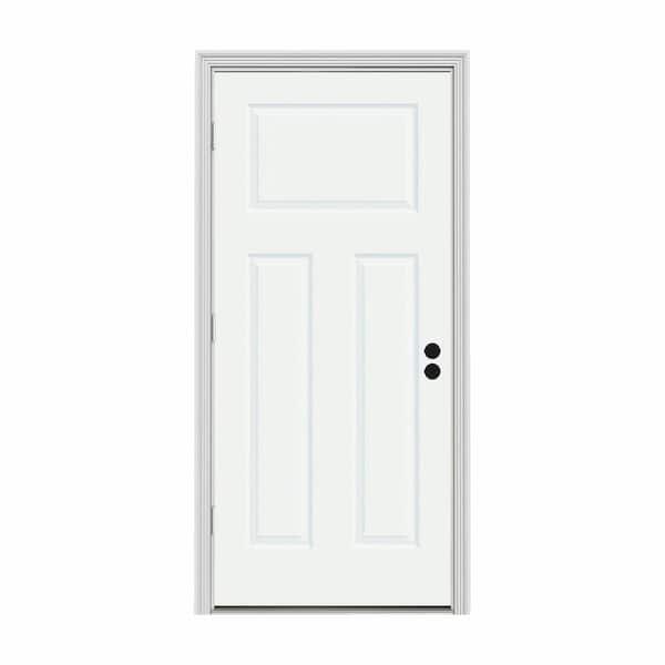 JELD-WEN 32 in. x 80 in. 3-Panel Craftsman White Painted Steel Prehung Right-Hand Outswing Front Door w/Brickmould
