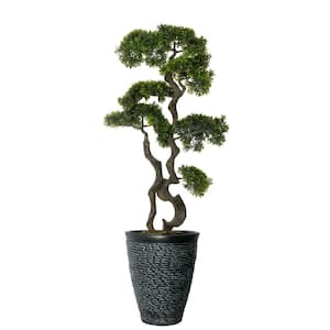 57 in. Fiberstone Planter Green Artificial Bonsai Tree