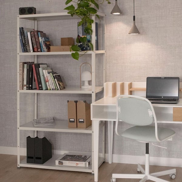 5-Tier Powder-Coated Metal Decorative Household Storage Shelving Unit in White (36 in. W x 69 in. H x 12 in. D)