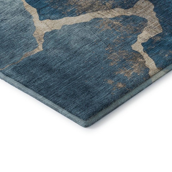 Mayfield Premium Machine Washable Abstract AMF1889 Navy 9 ft. x 12 ft. Area Rug