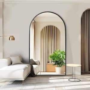 39 in. W. x 67 in. H Full Length Arched Free Standing Body Mirror, Metal Framed Wall Mirror, Large Floor Mirror in Black