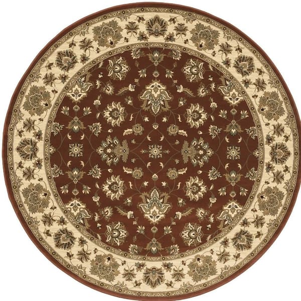 8 ft. Round Black, Red Floral Washable Area Rug