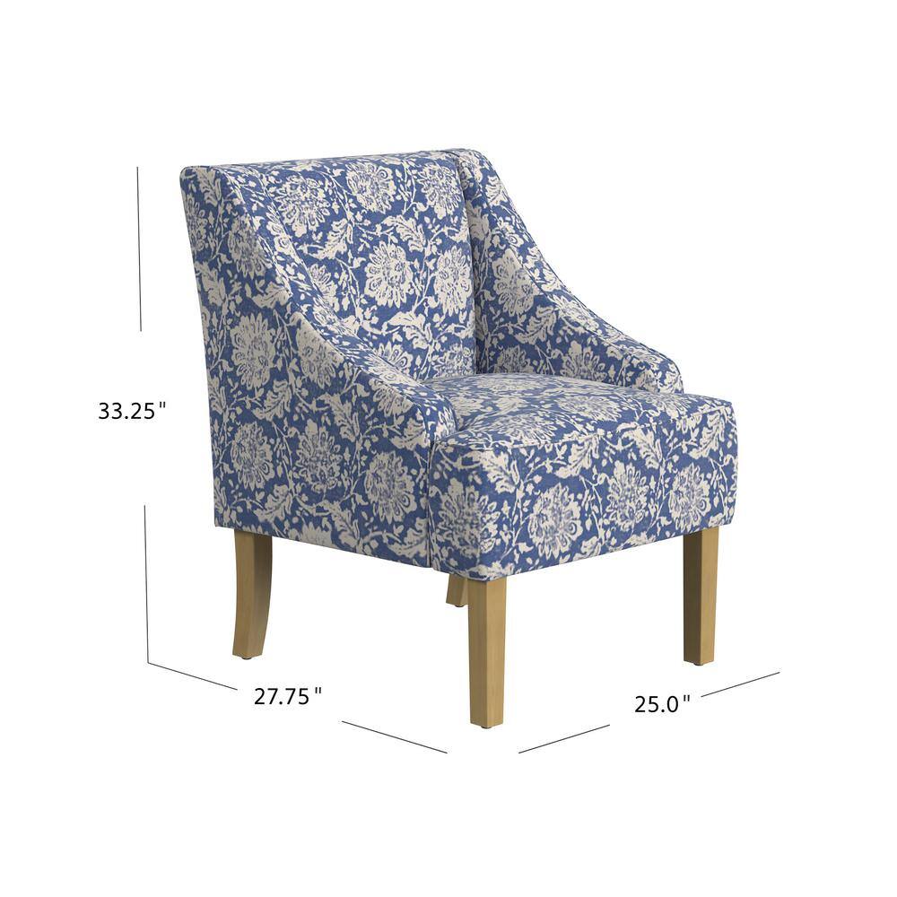 Light Blue Floral Upholstered Swoop Arm Accent Chair