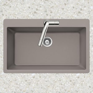 Drop-in Quartz 33 in. 1-Hole Topmount Large Single Bowl Kitchen Sink in Taupe