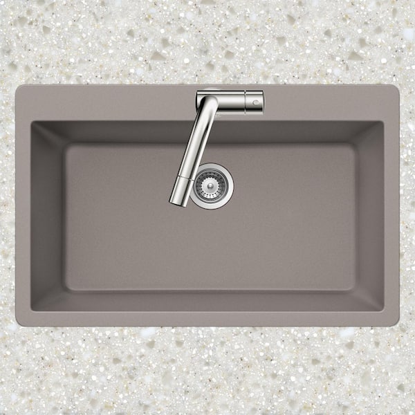 HOUZER Drop-in Quartz 33 in. 1-Hole Topmount Large Single Bowl Kitchen Sink in Taupe