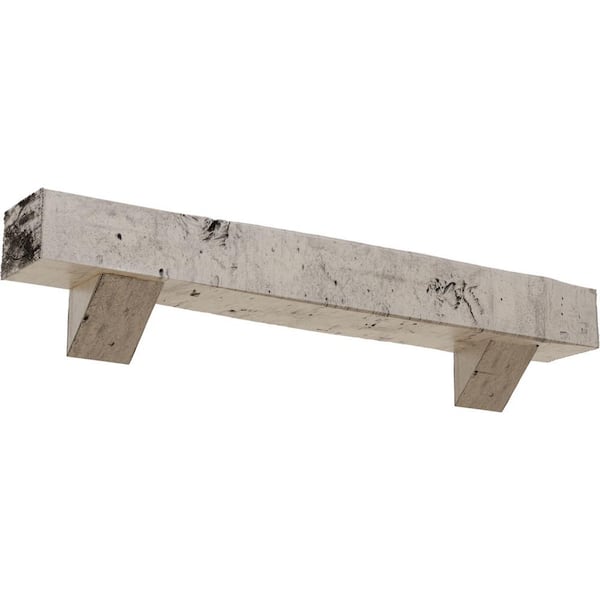 Ekena Millwork 4 in. x 4 in. x 4 ft. Knotty Pine Faux Wood Fireplace Mantel Kit, Breckinridge Corbels, Burnished Pine