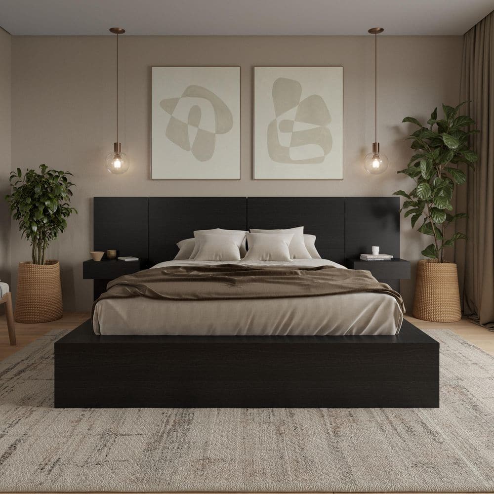 Nexera James 4-Piece Black Composite Queen Size Bedroom Set 404190