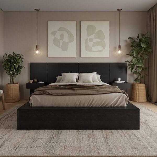 James 4-Piece Black Composite Queen Size Bedroom Set