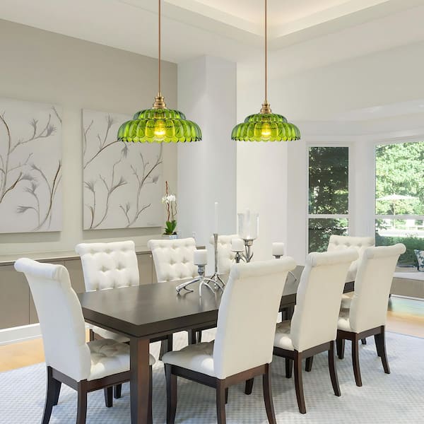 TinHon Brass Green Glass Pendant Light for Kitchen Island Dining