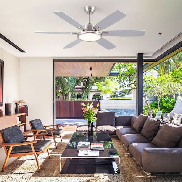 52 in. Modern Nickel Downrod Mount Propeller Indoor/Outdoor Ceiling Fan with LED Light and Remote Included/App Control