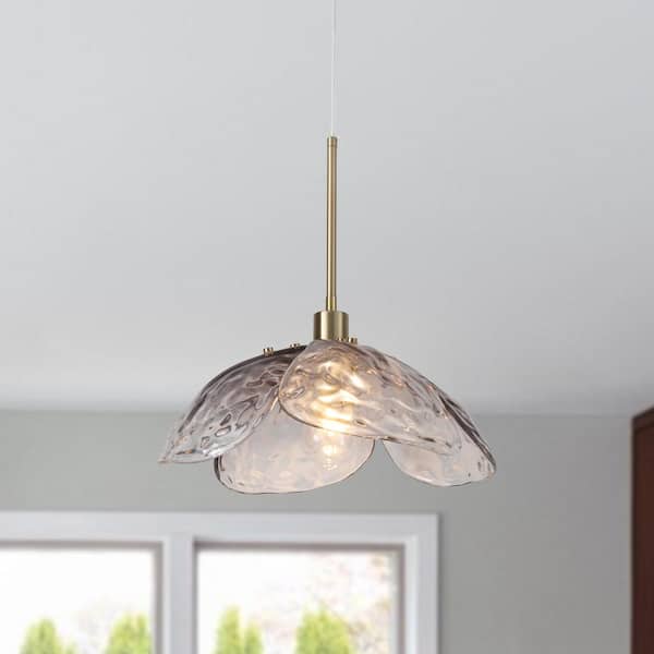 1 Light Brass Industrial Hanging Pendant Light Chandelier with Smoky Gray Glass Shade