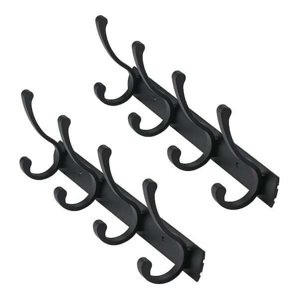 (2-Pack) 14 in. Aluminum Wall Mounted J-Hook Robe/Towel Hook Coat Rack Hook Rail with 4-Hooks in Black