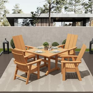 Shoreside Outdoor Patio Fade Resistant HDPE Plastic Adirondack Style Dining Chair with Arms in Teak