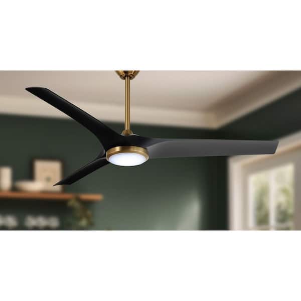 Sansra 60 in. Indoor/Outdoor Brass Standard Ceiling Fan with with CCT Integrated LED Module with Remote and Black Blades