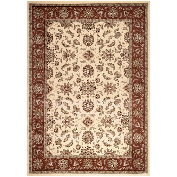 Unbranded Como Ivory/Brick 8 ft. x 11 ft. Traditional Oriental Floral Area Rug
