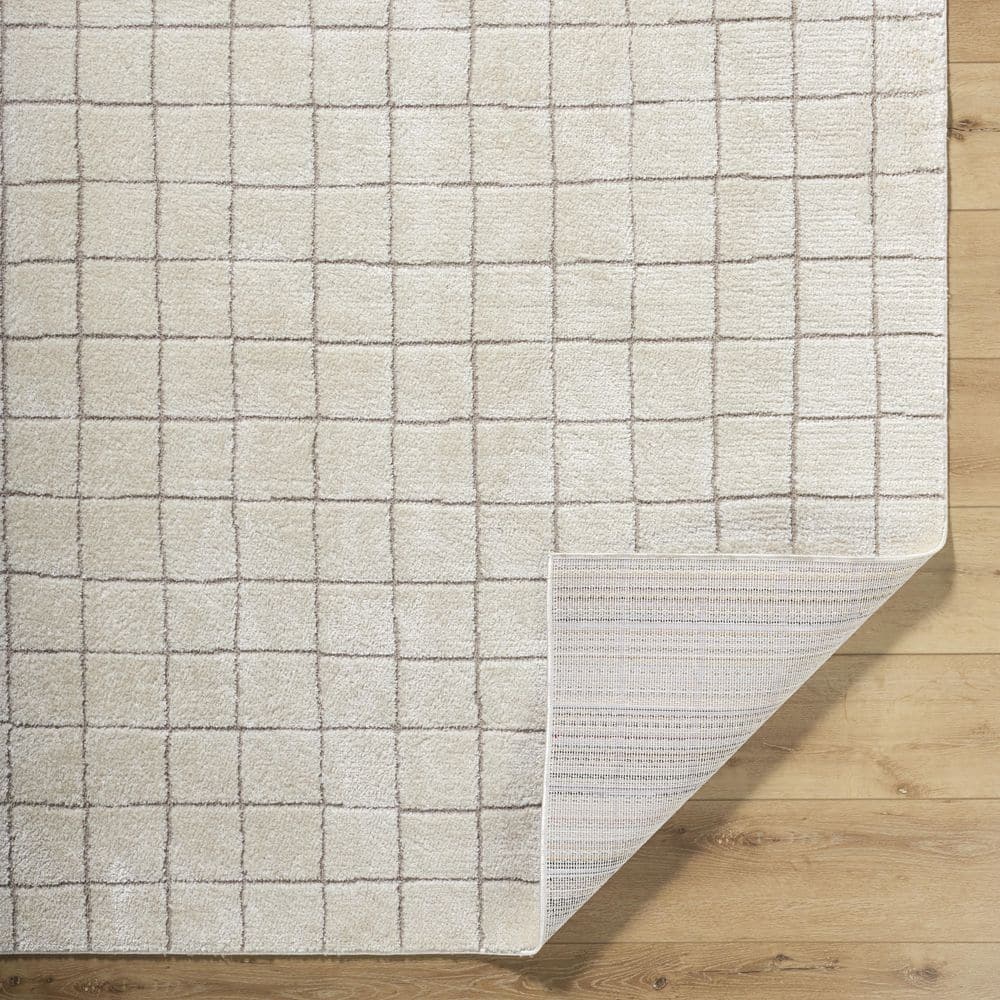 Ivory and Taupe Synthetic Flat Woven Area Rug, 7'10" x 10'