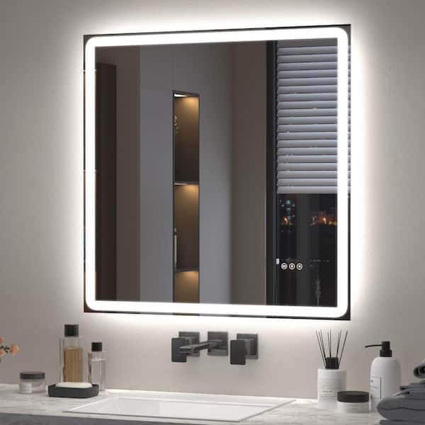 30 in. W x 30 in. H Modern Square Frameless LED Front Lighted Anti-Fog Tempered Glass Wall Bathroom Vanity Mirror