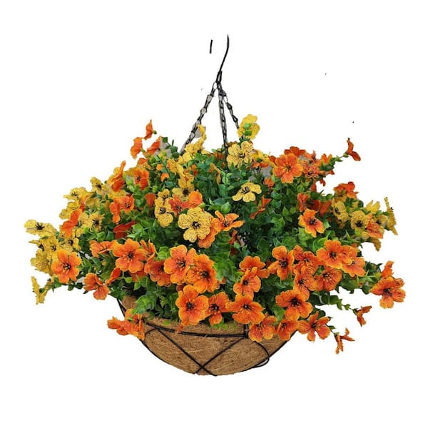 Unbranded Garden Decoration Series：21.6 in. H x 15.7 in. W Orange Artificial Daisy Flowers with Basket