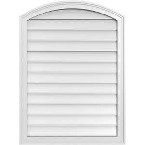 28 in. x 38 in. Arch Top Surface Mount PVC Gable Vent: Functional with Brickmould Frame