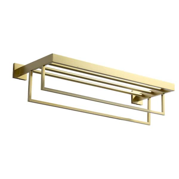 IVIGA 24 in. Wall Mounted Towel Rack with 2-Towel Bars in Stainless Steel Brushed Gold