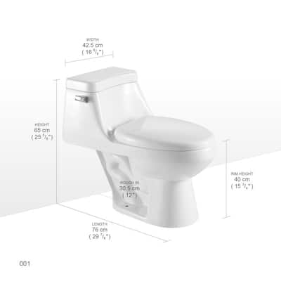 12 in. Rough-In 1-piece 1.28 GPF High Efficiency Single Flush Elongated Siphonic Jet Toilet in White , Seat Included