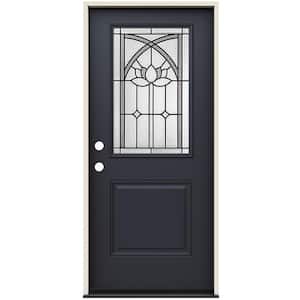 36 in. x 80 in. Right-Hand/Inswing 1/2 Lite Ardsley Decorative Glass Black Steel Prehung Front Door