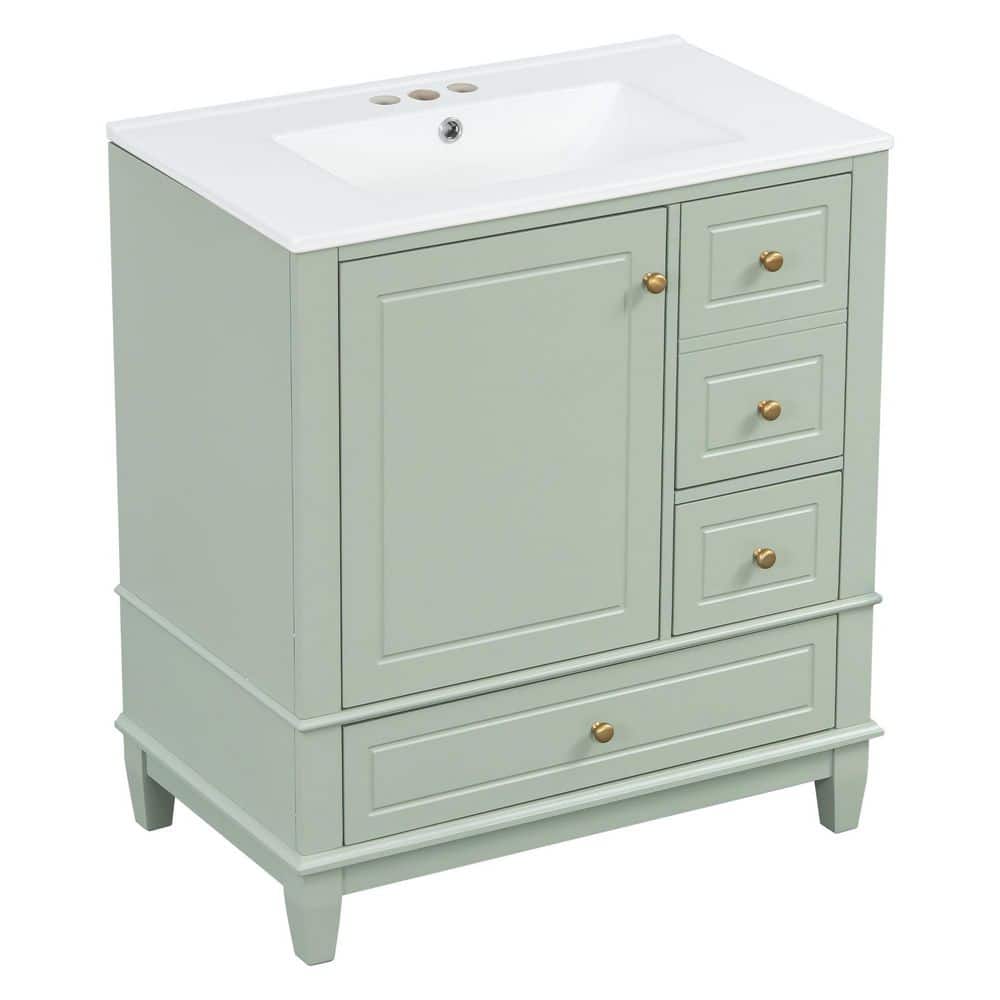 30 in. Freestanding Light Green Bath Vanity with White Ceramic Top