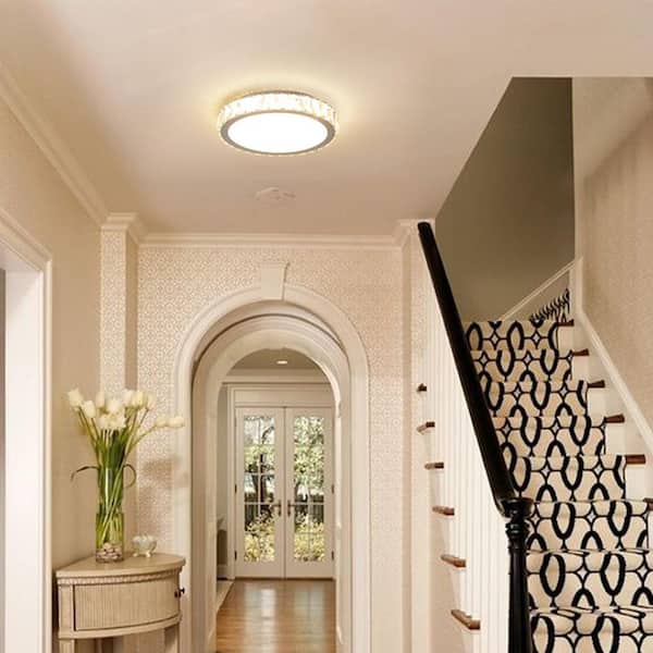 13.8 in. LED Modern Semi Clear Crystal Flush Mount Ceiling Light, 3-Color Temperatures Light Fixtures for Living Room