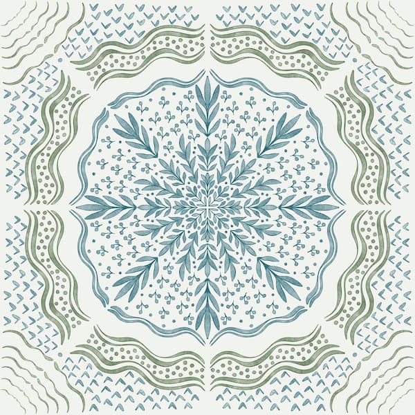 12 in. x 12 in. Charleston Blue and Green 3 MIL Peel and Stick Floor Tiles (20-Tile, 20 sq. ft.)