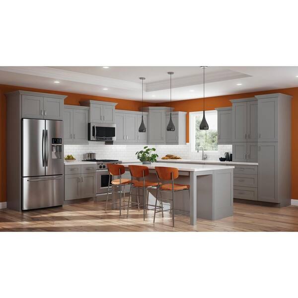 Contractor Express Cabinets Arlington Veiled Gray Plywood Shaker Stock Assembled Pantry Kitchen Cabinet Soft Close Left 18 in W x 24 in D x 96 in H