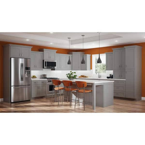 Contractor Express Cabinets Arlington Veiled Gray Plywood Shaker Stock Assembled Wall Kitchen Cabinet Soft Close Left 9 in W x 12 in D x 42 in H
