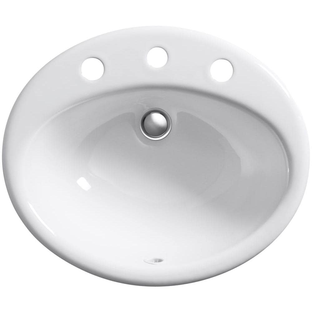 Farmington White Cast Iron Oval Drop-In Bathroom Sink