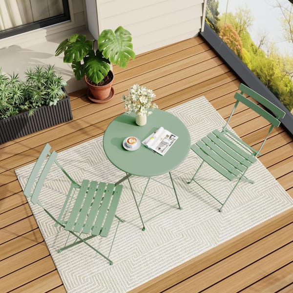 3-Piece Patio Bistro Set Foldable Metal Frame Green WLL0865