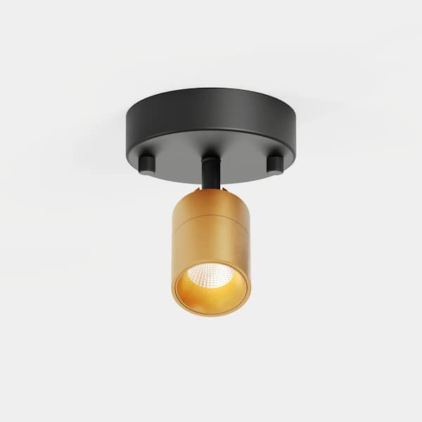 Shura 1-Light Black and Brass Integrated LED Monopoint Wall Sconce Spotlight w/ Rotatable Light Head, 3000K, 490LM