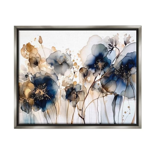 Stupell Industries Navy and Gold Abstraction by LSR Design Studio 1-Piece Gray Floater Frame Nature Graphic Art Print 17 in. x 21 in.