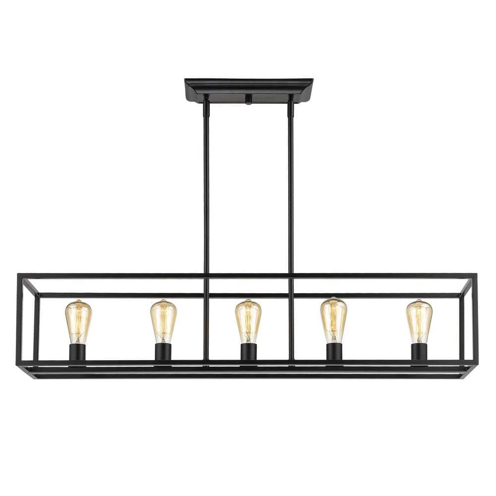 Black Industrial 5-Light Linear Pendant with Exposed Bulbs