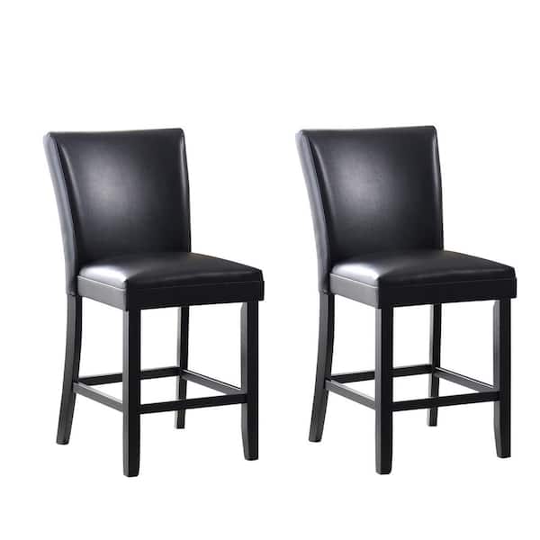 wetiny 40 in. Black Middle Back Wood Frame Bar Stool with Fabric Seat (Set of 2)