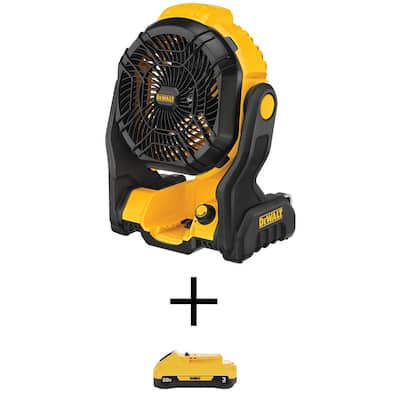 Portable Rechargeable Fan Work For Black & Decker/Porter Cable 20V Max  Li-ion Battery, Jobsite Battery Operated Fan With 3 Speeds Control，USB  +Type