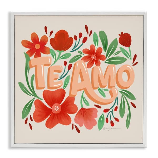 Stupell Industries Te Amo with Red Flowers by Gia Graham White Framed Nature Giclee Art Print 17 in. x 17 in.