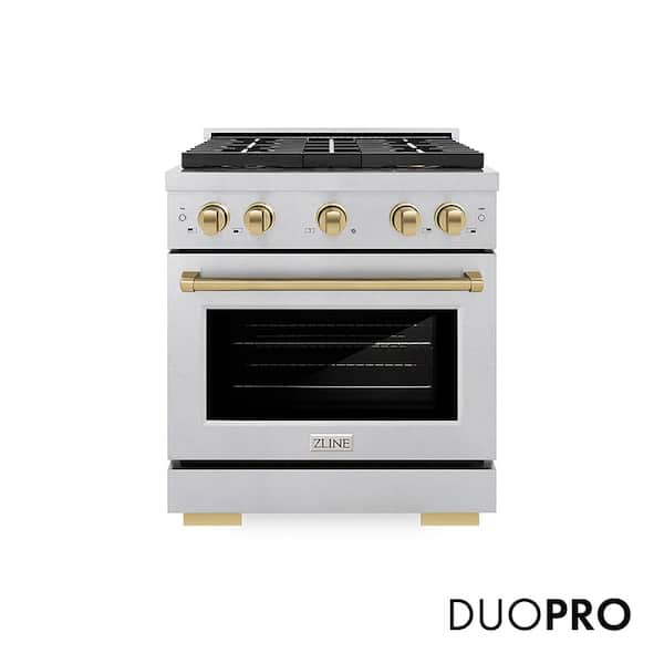 Autograph 30 in. 4.2 cu. ft. Paramount Dual Fuel Range with 4 Burner Cooktop and Electric Oven in Satin and Champagne