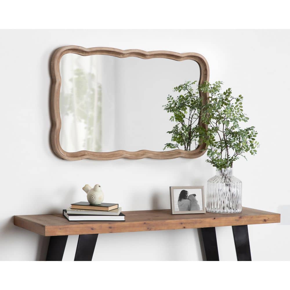 Hatherleigh 24" x 38" Rustic Brown Scalloped Wood Wall Mirror