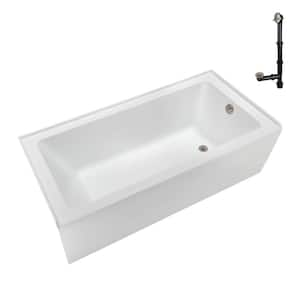 66 in. x 32 in. Soaking Acrylic Alcove Bathtub with Right Drain in Glossy White, External Drain in Brushed Nickel