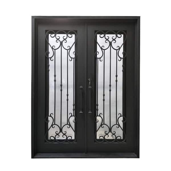 ALEKO 72 in. x 96 in. Matte Black Right-Hand Inswing 1 Lite Clear Double-Glazed Iron Prehung Front Door