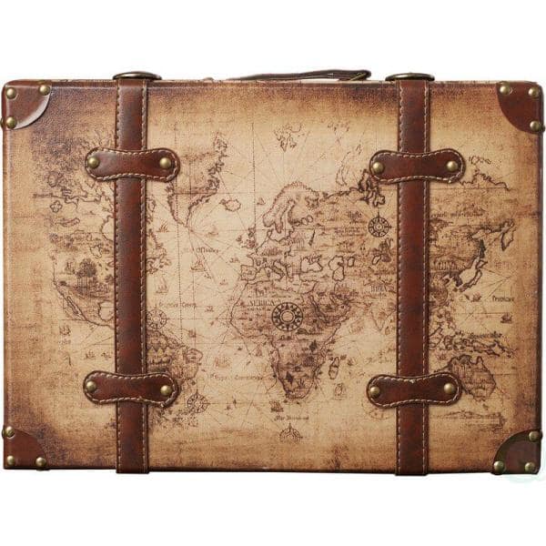 Vintiquewise 17 in. x 12 in. x 6 in. Wood and Faux Leather Old World Map Vintage Style Suitcase with Straps Set of 2 QI003048.2