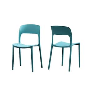 Katherina Teal Armless Faux Rattan Outdoor Dining Chairs (2-Pack)