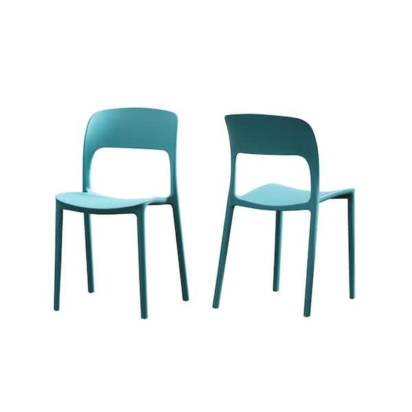 Noble House Katherina Teal Armless Faux Rattan Outdoor Patio Dining Chairs (2-Pack)